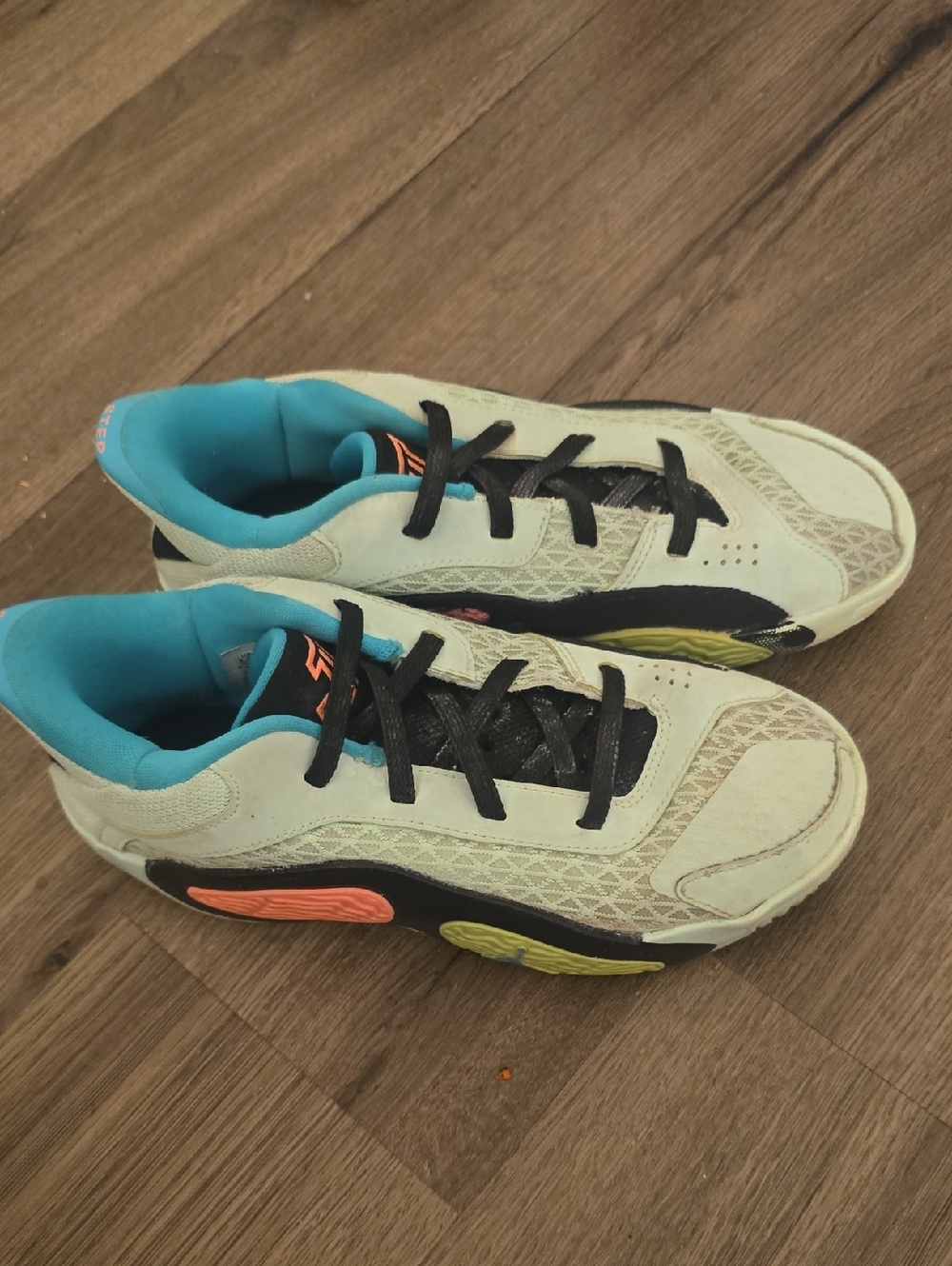 Jordan Kids Basekball Sneakers in Teal, Black and Coral Accents